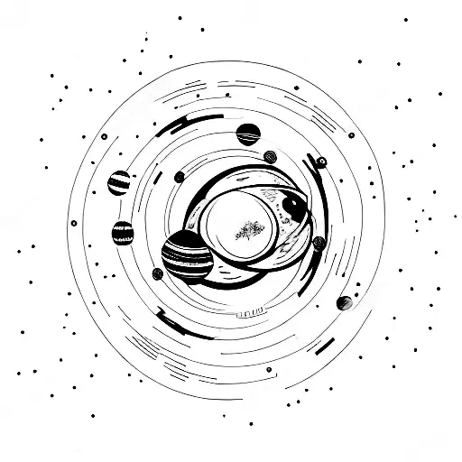 A Minimalist Tattoo Of A Planet With A Camera Lens As Its Core