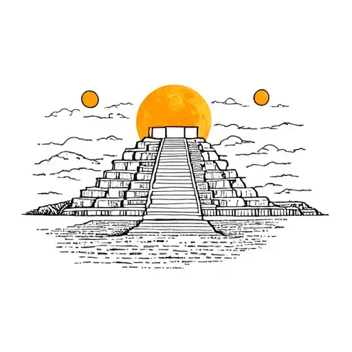 Chichen Itza With Sun And Moon Above