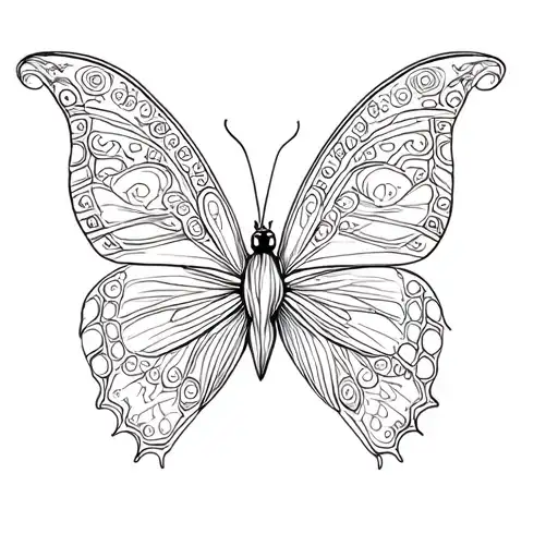 A Minimalist Line Drawing Of A Butterfly With Intricate Patterns Inspired By Art