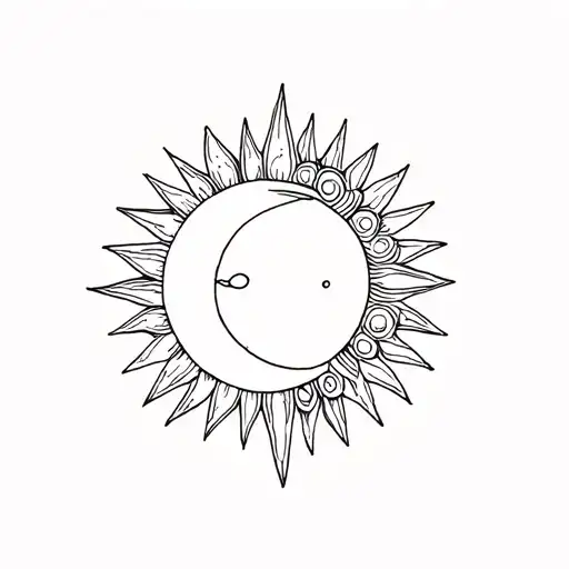 Sun And Moon Embrace With Cosmos Patterns