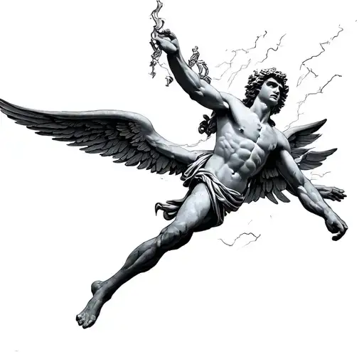 A Greek God With Wings Flying To Catch Thunder