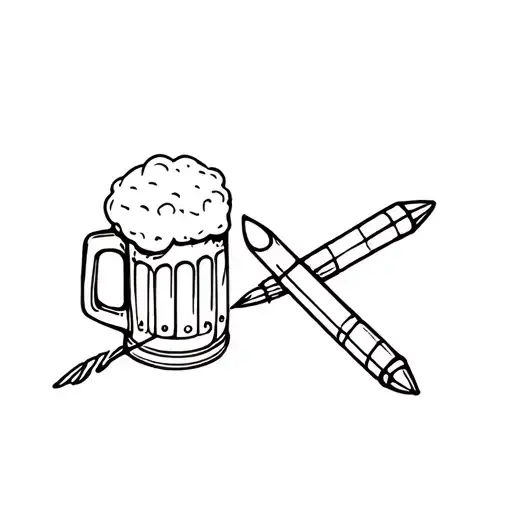 Black-and-white Line Drawing Of A Beer Mug And A Bullet Crossing Each Other