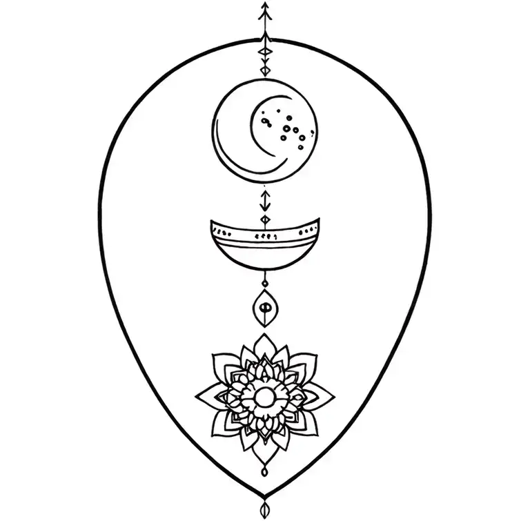 Upper Arm Tattoo With Moon And A Mandala Underneath And An Armband
