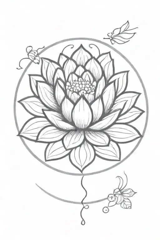 A Lotus Flower In A Circle Tattoo Mini