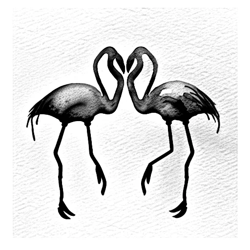 Watercolor Two Pink Flamingos In Love