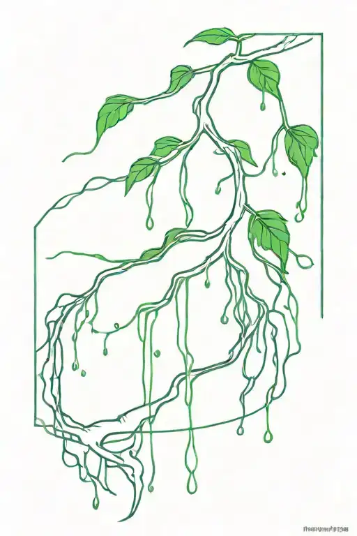 Root Growing With Green Blood Dripping Tattoo Design