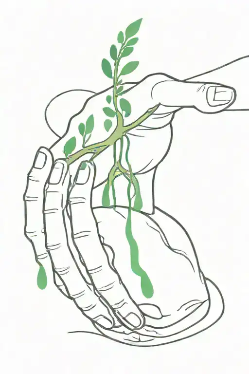 Root Growing On Hand With Green Blood Dripping