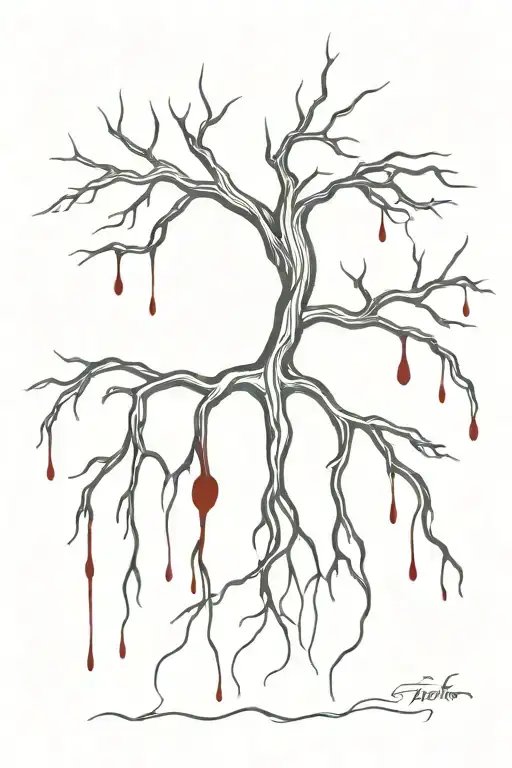 Root Growing With Dripping Blood Tattoo Design