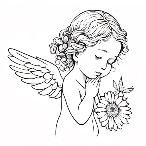 Baby Angel Praying With Chrysanthemum In The Hair Mini