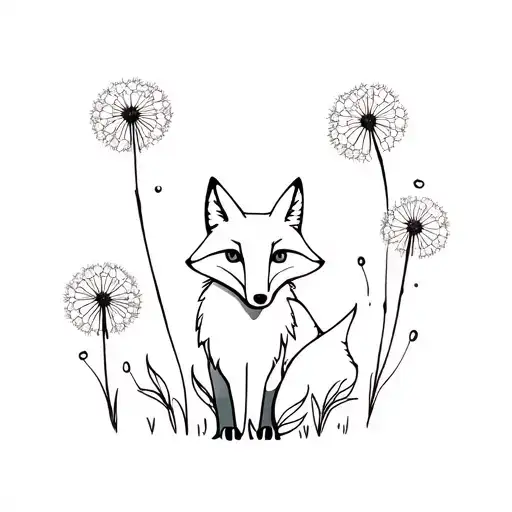 A Fox Surrounded By Two Or Three Dandelions