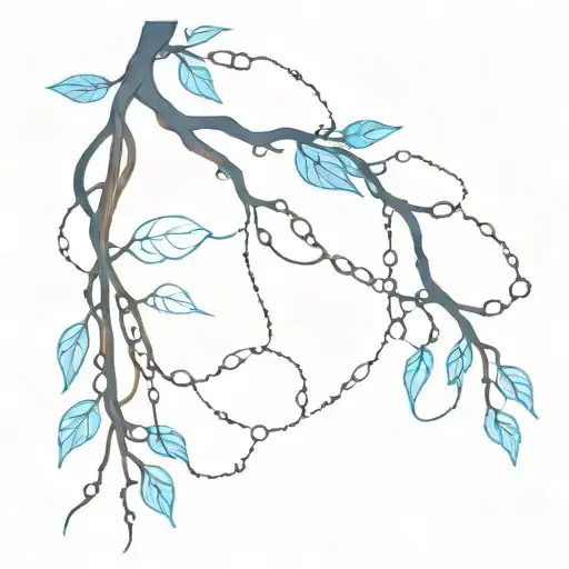 Root Growing With Blue Leaves And Chains Wrapped