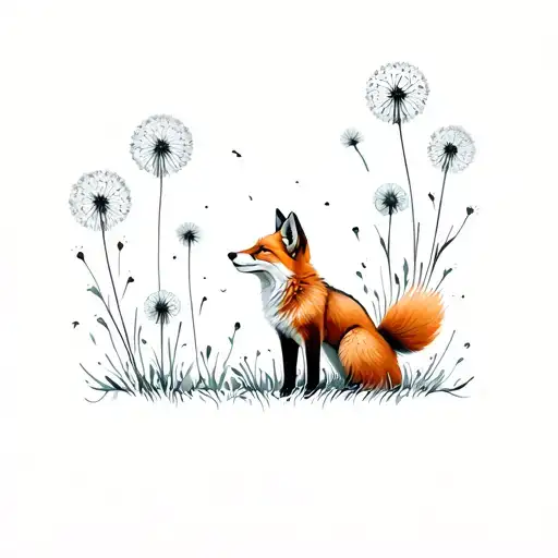 A Fox Standing And Looking Back At Dandelions Floating
