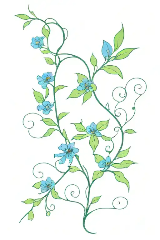 Green Vine With Blue Fowers Falling Off