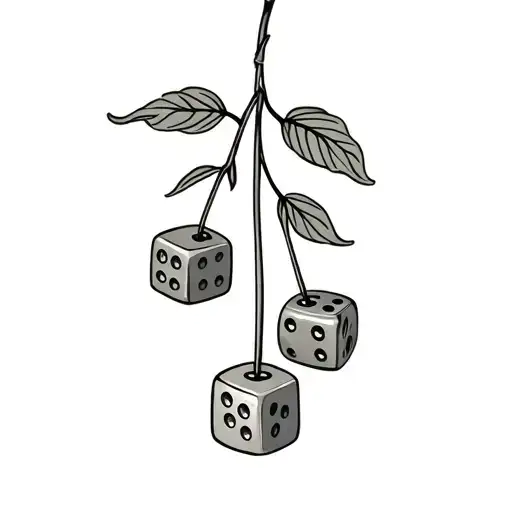 Two Dice Hanging From A Cherry Stem With The Phease Naughty By Nature Included