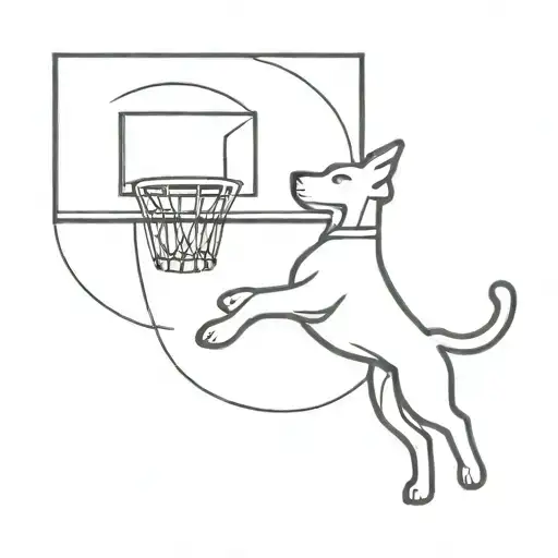 A Minimalist Design Of A Basketball Hoop With A Dog Jumping Through It