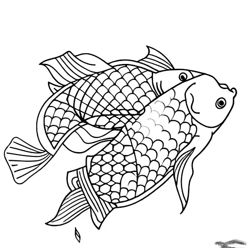 Vertical Koi Fish Outline With Cherry Blossom And Small Sparkle