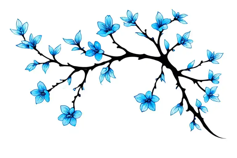 A Dark Branch Of Blue Cherry Blossoms Blooming