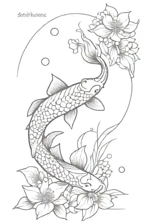 Japanese Koi Fish With Flowers