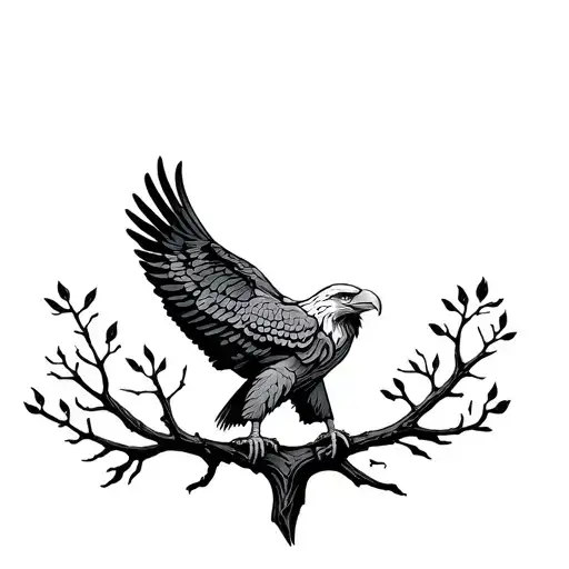 Eagle On Oak With 8 Branches