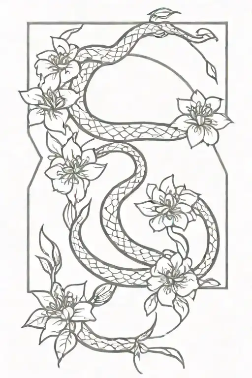 Japanese Snake With Flowers Wrapped