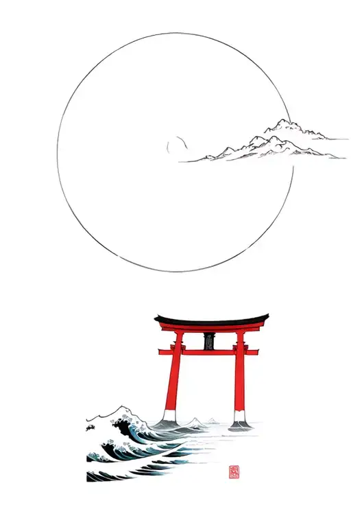 Wave Of Kanagawa And Torii Gate