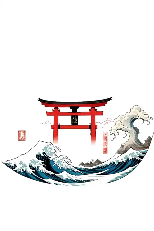 Wave Of Kanagawa With Torii Gate Inside