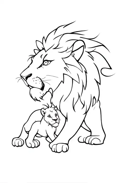 Lion King Coming Out Of A Beast And Lion Cub