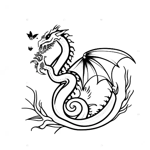 Simple Dragon With Butterflies