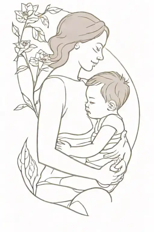Mom Holding Baby Boy With Nature Scene