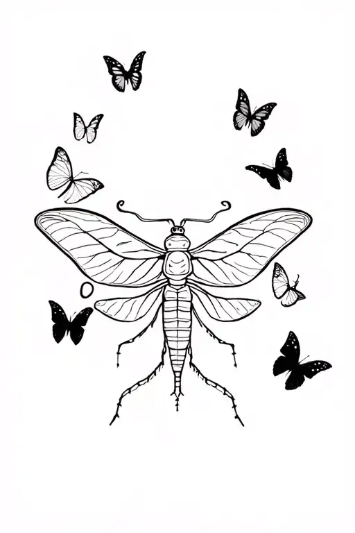 Leaf Insect With Butterflies Surrounding