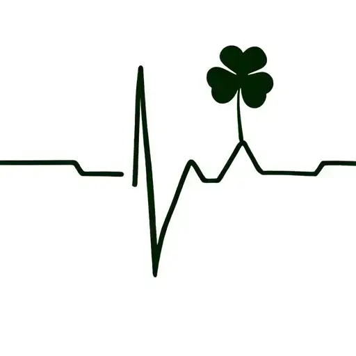 Heartbeat Line Connected To Number 4 Leaf Clover