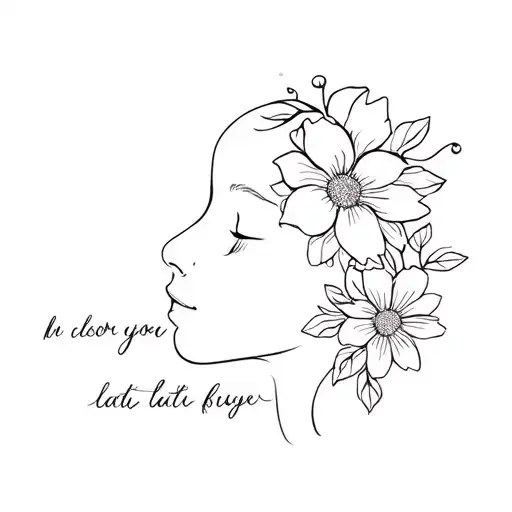 Baby Face Profile With Writing And Flower Horizontal