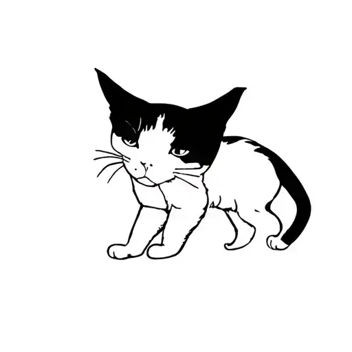 Black And White Cat Walking To The Right