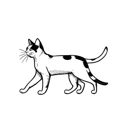 Mostly Black And White Cat Walking To The Right