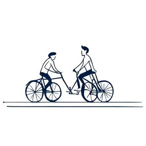 Parent And Child Riding Bicycles Side By Side Back View