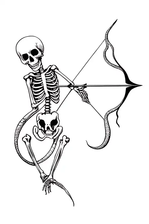 Skeleton Shooting An Arrow With A Snake Coming From Its Eyes And Mouth