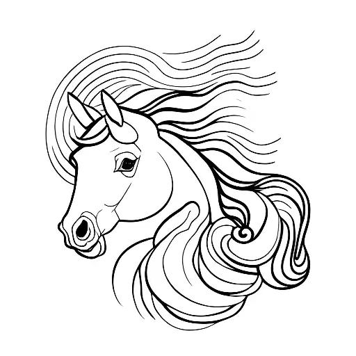 A Minimalist Tattoo Of A Horse's Silhouette Against A Sunset Sky