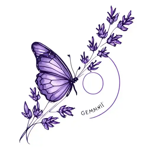 Butterfly On Lavender With A Gemini Starsign