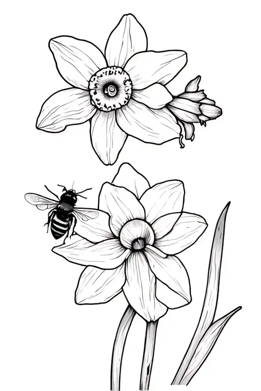 A Single Daffodil With A Honey Bee On It