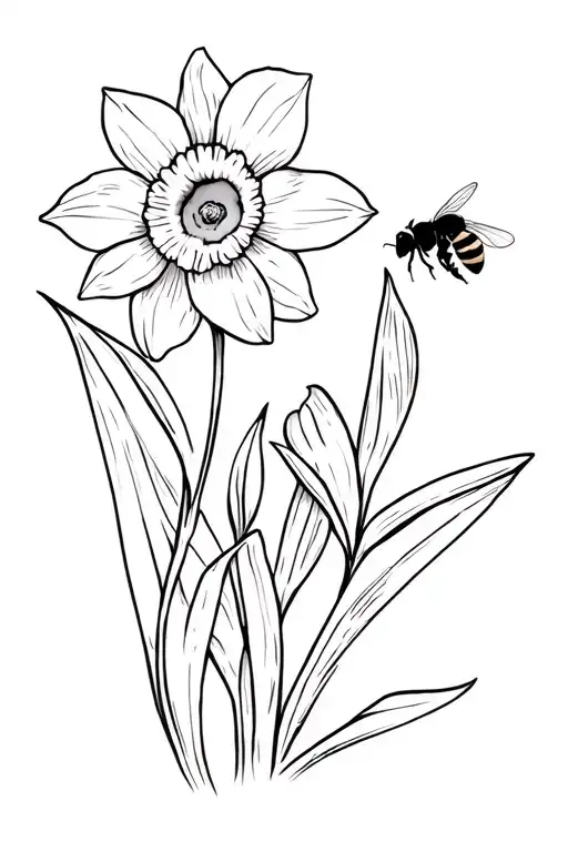 A Single Daffodil With A Honey Bee On It