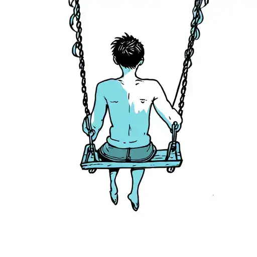 Sad Boy On Swing Simple Lines
