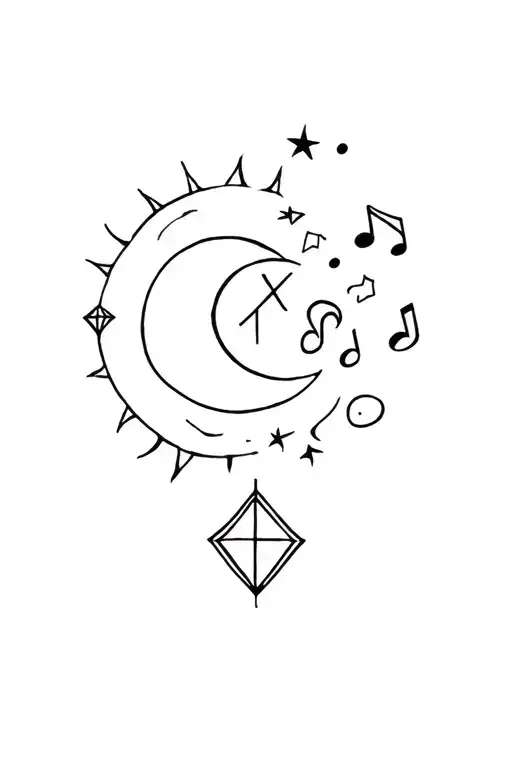 Moon And Sun And Diamond And Music Note