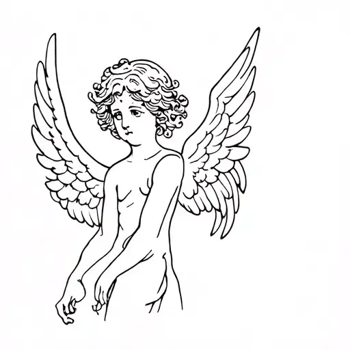 Cherub Angel With Wings Watching Over
