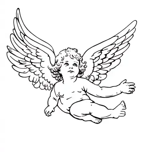 Flying Baby Cherub Angel With Wings Watching