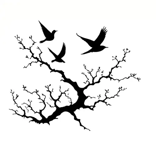 Poison Tree And Two Minimalistic Birds Flying