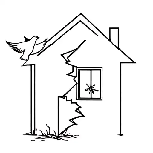 Broken House With A Dove Flying Out Of The Window