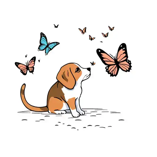 Beagle And Cat Catching Butterflies Fluttering
