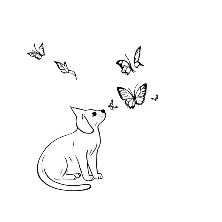 Beagle And Cat Catching Butterflies Fluttering