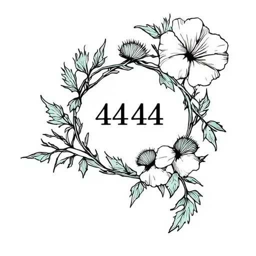 Morning Glories And Thistle Flowers With Vines Around The Flowers With 444 In The Middle