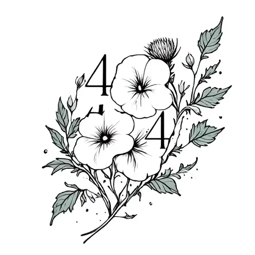 Morning Glories And Thistle Flowers With Vines Spread The Flowers With 444 In The Middle